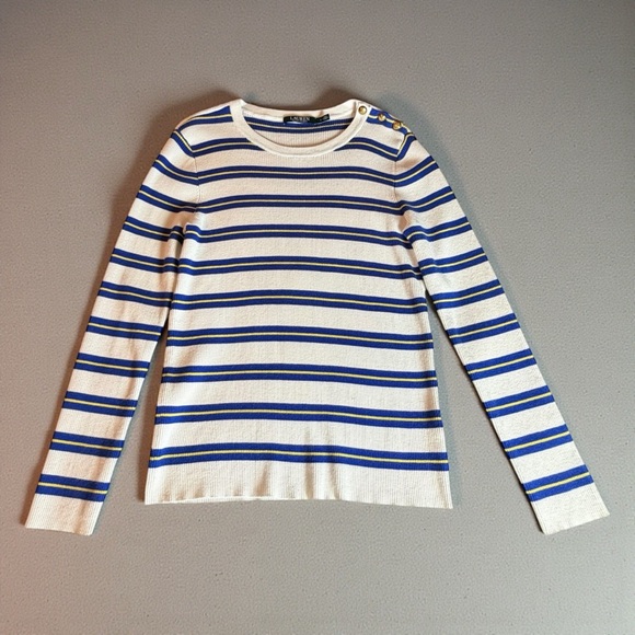 Lauren Ralph Lauren Tops - LAUREN RALPH LAUREN NAUTICAL STRIPED KNIT TOP SIZE LARGE GOLD BUTTONS